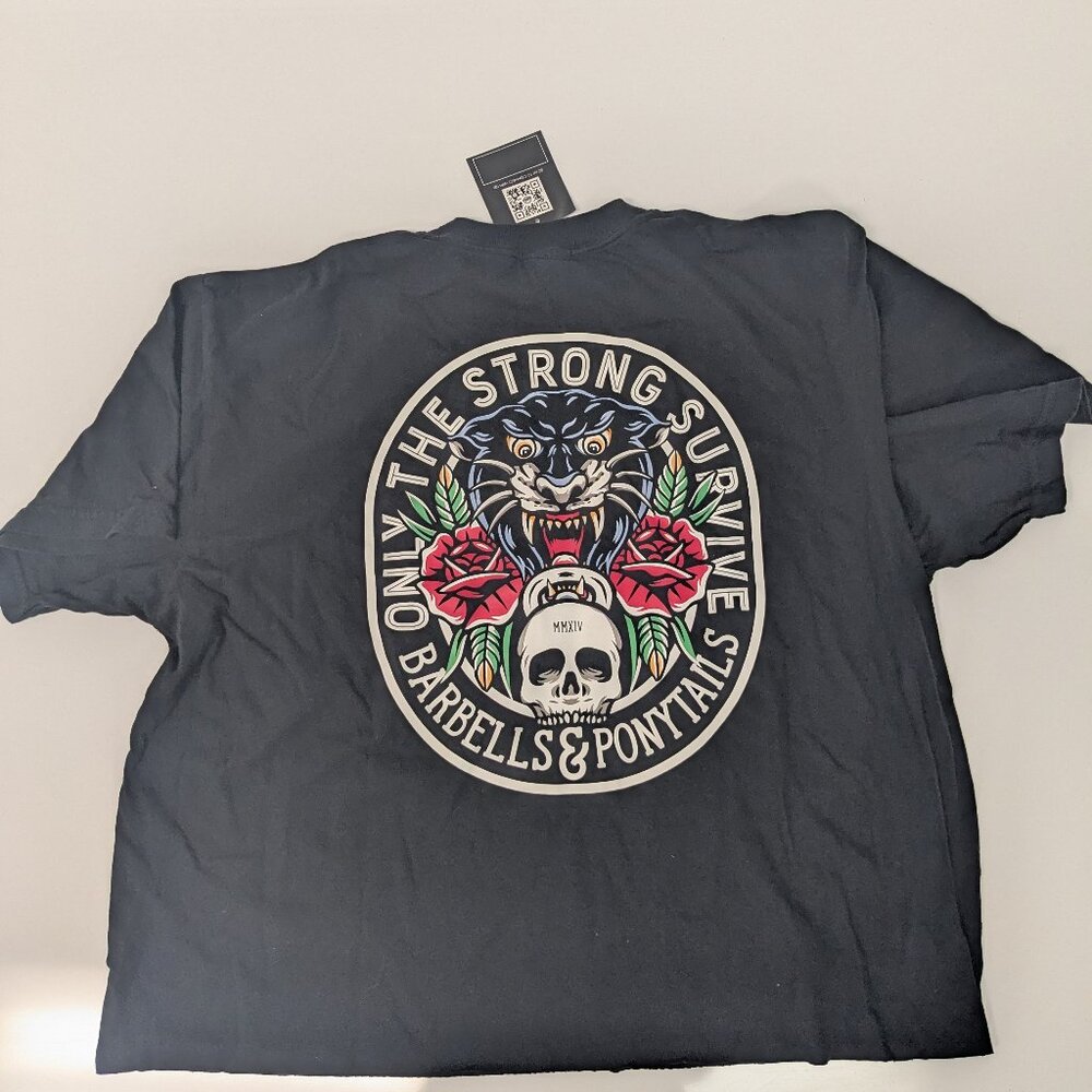 Barbells And Ponytails Crop "Only The Strong" Crewneck  T- Shirt Sz S NEW